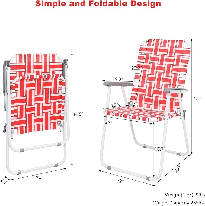 VINGLI Patio Lawn Webbed Folding Chairs Set of 4, Outdoor Beach Chair Portable - Image 4