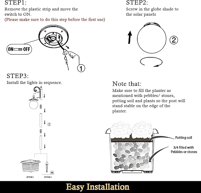 Outdoor Post Light with Planter, Matte Black Solar Lamp Post Light with Globe - Image 7