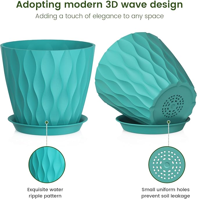 7 inch Plant Pots for Indoor Outdoor Plants, 5 Pack Thick Flower Pots - Image 3