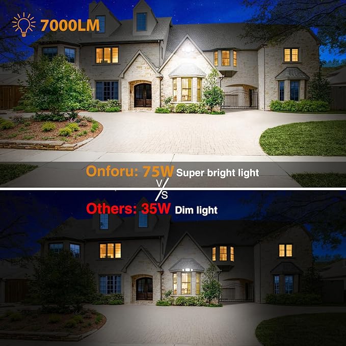 Onforu 75W Flood Lights Outdoor, 7000LM Brightness Security Lights Switch - Image 4