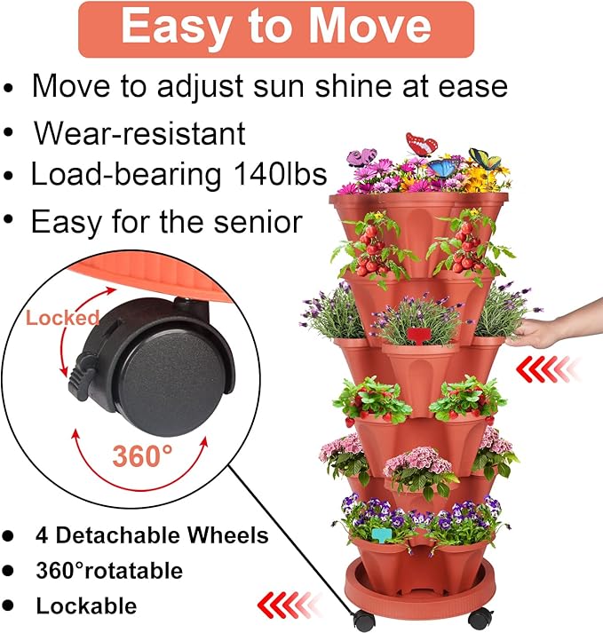 GameXcel Vertical Planter, 6 Tier Stackable Strawberry Planter - Image 2