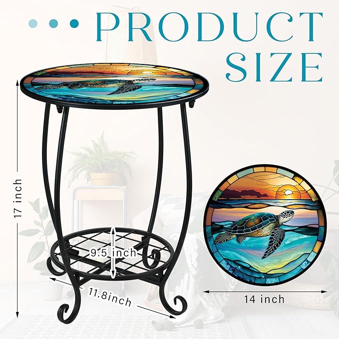 Outdoor Side Table Round Small Mosaic Patio Accent Indoor End Plant Coffee Tea - Image 3