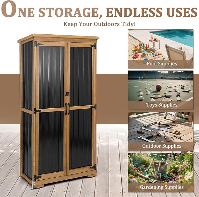 PetsCosset Outdoor Storage Cabinet, Wood & Metal Storage Shed - Image 7