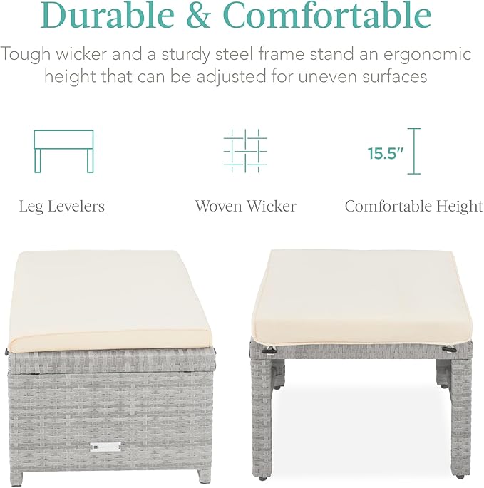 Best Choice Products Set of 2 Wicker Ottomans, Additional Seating, Side Table - Image 2