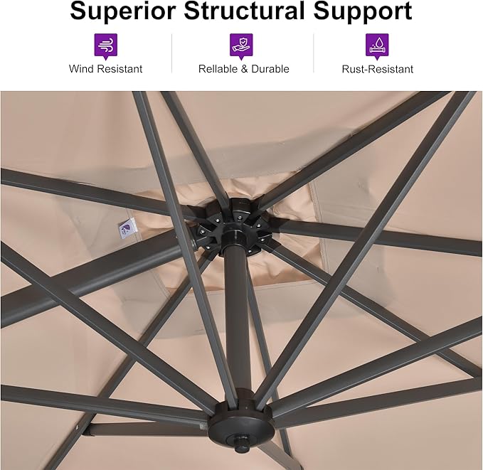 PURPLE LEAF 10 Feet Patio Umbrella Outdoor Cantilever Round Umbrella Aluminum - Image 4