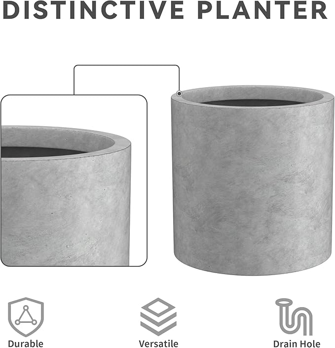 Kante 9.8" Dia Round Concrete Planter, Modern Style Large Cylindrical Plant Pot - Image 7