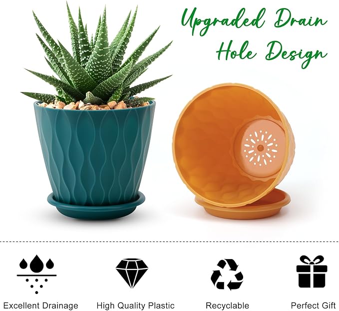 4 inch Plant Pots, 5 Pack Flower Pots Outdoor Indoor, Planters - Image 3