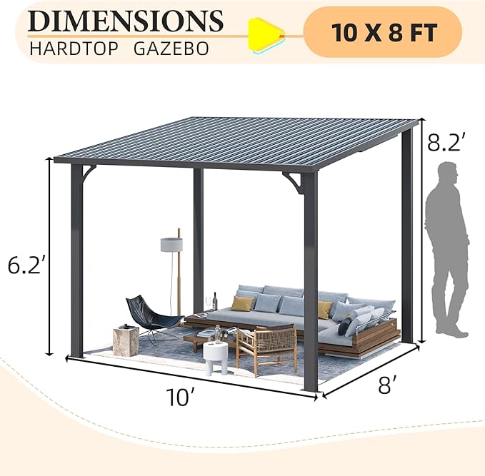 AECOJOY 10'x8' Pergola Hardtop Outdoor Gazebo - Image 6