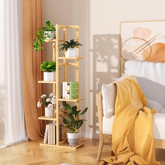 6 Tier Bamboo Plant Stand Indoor, Wood Tall Flower Holder Corner Tiered Plant - Image 4