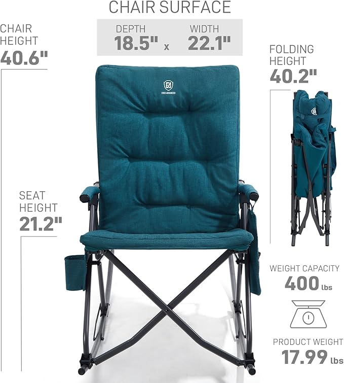 EVER ADVANCED Oversized Folding Rocking Camping Chair, Padded Portable Rocker - Image 7