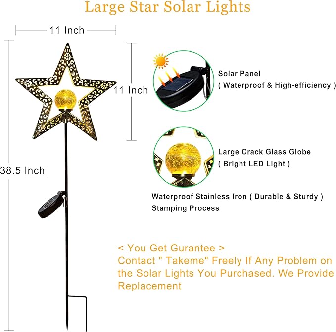 TAKE ME Star Solar Lights Garden Outdoor Decor Waterproof Metal Solar Stakes - Image 6
