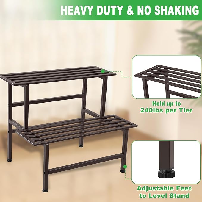 Metal Plant Stand Outdoor Plant Shelf Indoor, 2 Tier Heavy Duty Ladder Plant - Image 3