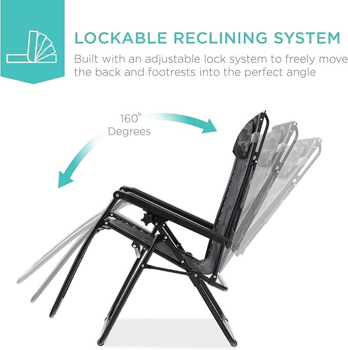 Best Choice Products Folding Zero Gravity Outdoor Recliner Patio Lounge Chair - Image 4