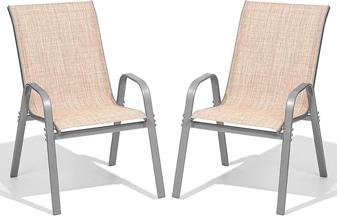 Patio Chairs Set of 2, Easily Set Up Stackable Outdoor Dining Chairs by Dovov
