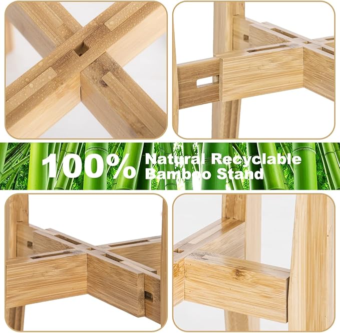 OERGKE 2 PACK Adjustable Plant Stand Indoor, Bamboo Mid Century Modern Plants - Image 5