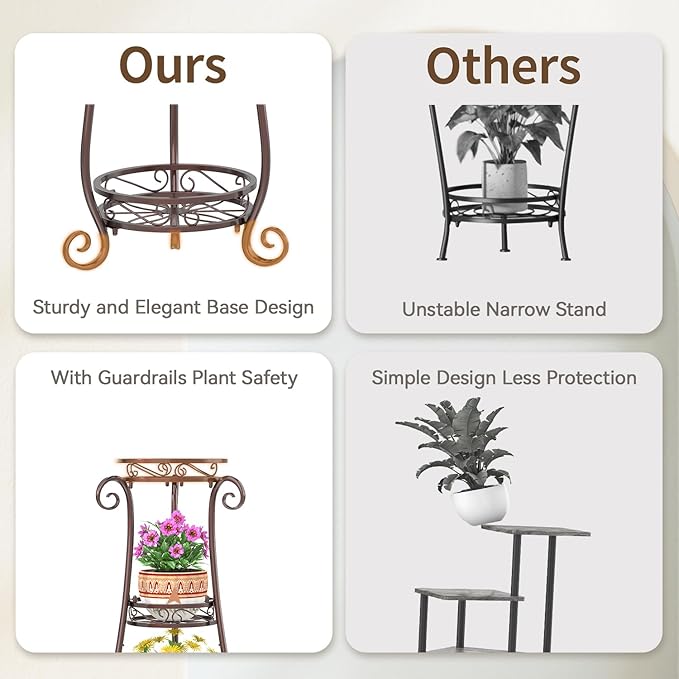 LASZOLA 3 Tier Bronze Metal Plant Stand - Image 4
