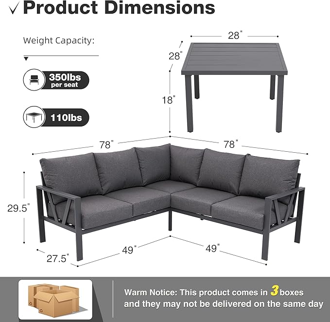 Patio Furniture Set, 6 Pieces Outdoor Couch Sectional, L Shaped Patio Sofa - Image 2