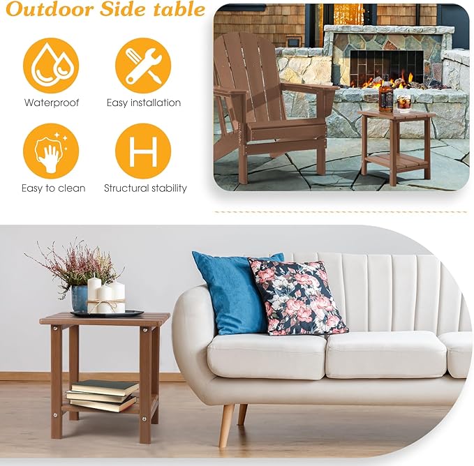 Adirondack Outdoor Side Table, 2-Tier Sturdy Patio End Table Weather Resistant - Image 5