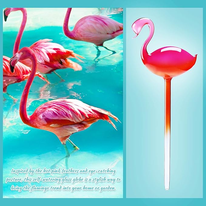Self-Watering Glass Globes 2PCS Flamingo Gradient Hot Pink 10" Long Hand Blown - Image 2