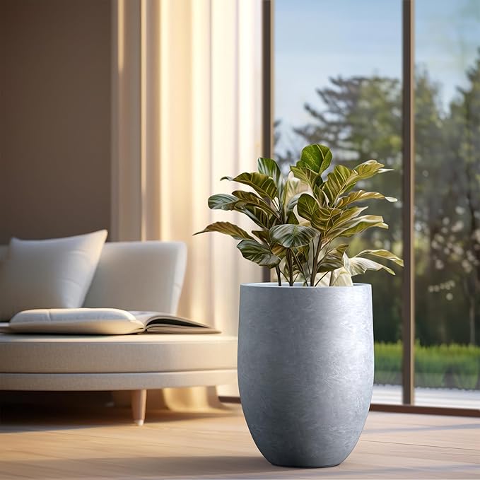 Kante Tall Concrete Planter, 21.7-Inch Height Blue-Gray Large Indoor Outdoor - Image 6