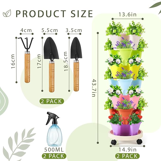 Umigy 2 Set of 7 Tier Vertical Planter Stackable Tower Planters Strawberry Herb - Image 2
