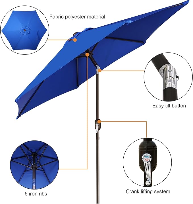 Blissun 7.5 ft Patio Umbrella, Yard Umbrella, Outdoor Market Umbrella - Image 2