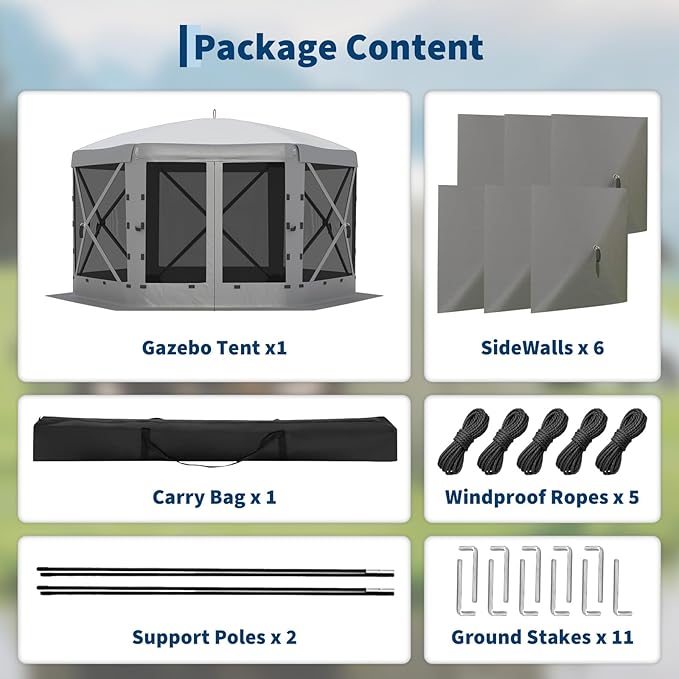 13x13FT 6-Sided Pop Up Gazebo Tent，One-Push Setup Canopy Tent - Image 9