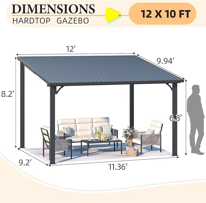 AECOJOY 12' x 10' Outdoor Hardtop Pergola Gazebo - Image 7