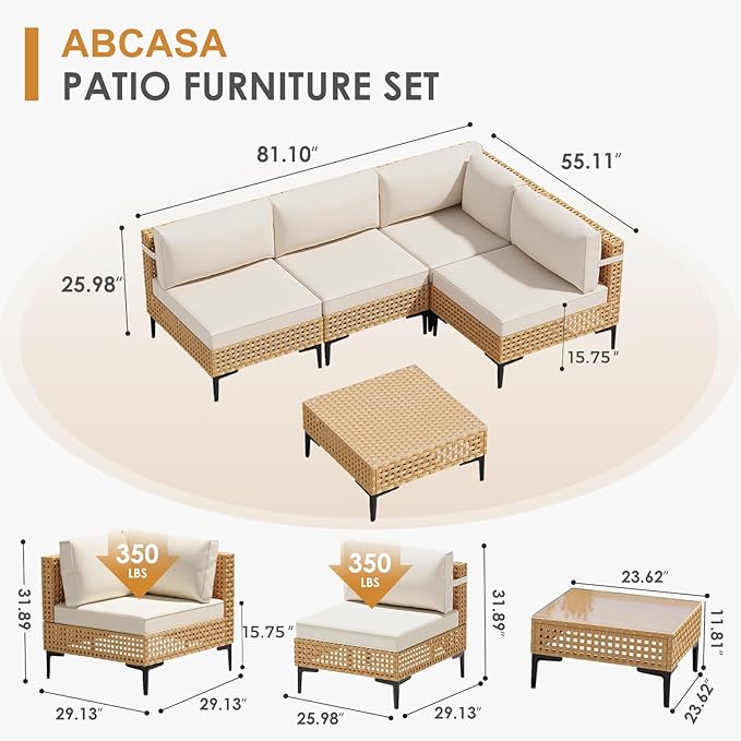 ABCASA Patio Furniture Set, 5-Piece Wicker Outdoor Patio Furniture Sets - Image 2