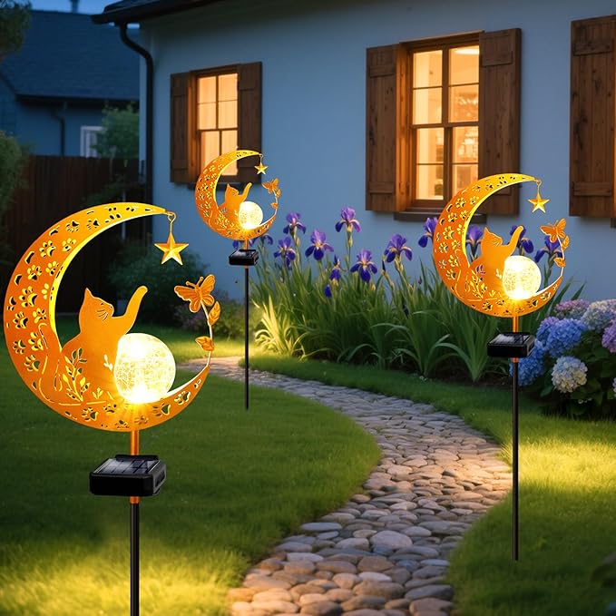 YJFWAL Garden Solar Cat Lights Pathway Stake Lights Glass Globe - Image 6