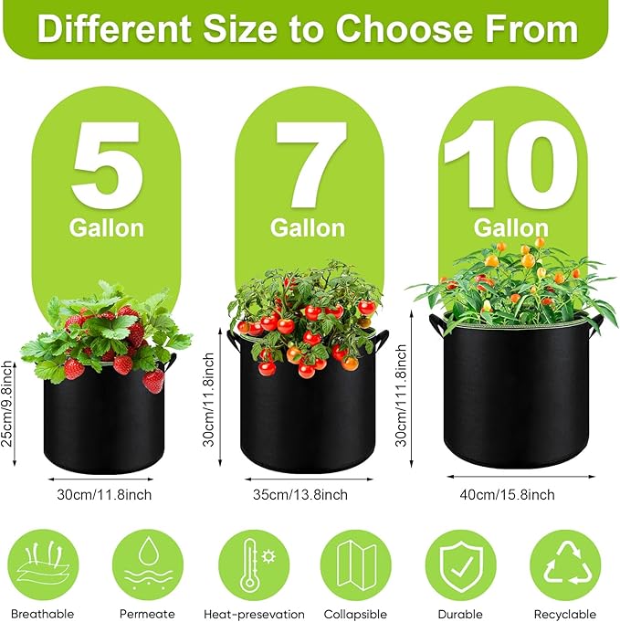 6-Pack 7 Gallon Grow Bags - 300G Heavy Duty Aeration Fabric Pots - Image 2