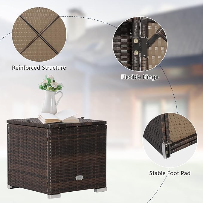 Tangkula 2 Pieces Patio Ottomans, Patiojoy Hand-Woven PE Rattan Side Table - Image 9