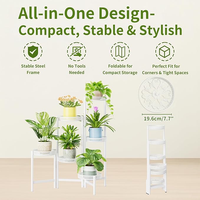 6 Tier Metal Plant Stand, 6 Potted Multiple Flower Pot Holder Shelf, - Image 5