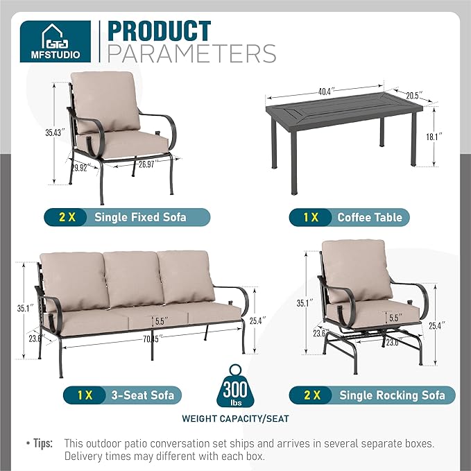 MFSTUDIO 7 Seats Large Metal Patio Conversation Sets, 6 Pieces Outdoor - Image 8
