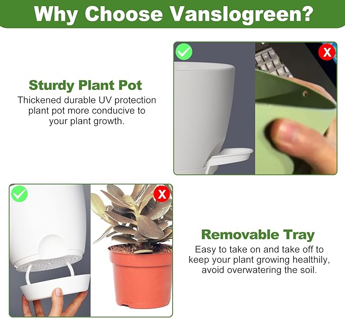 Planters for Indoor Plants, 8/7/6.5/6/5.5/5 Inch Self Watering Planters - Image 3