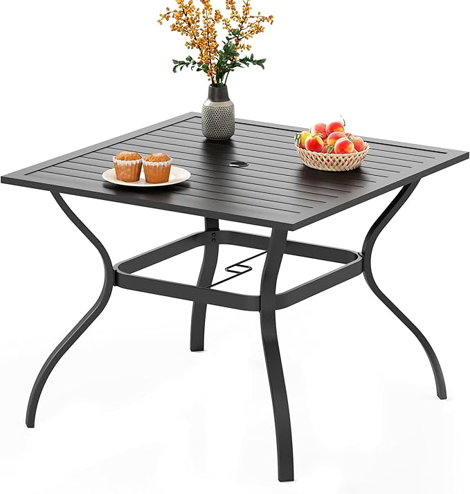 PHI VILLA 37 Inch Outdoor Dining Table Metal Steel Slat Square Patio Dining by PHIVILLAThepioneerofcomfortablehouseholdsupplies