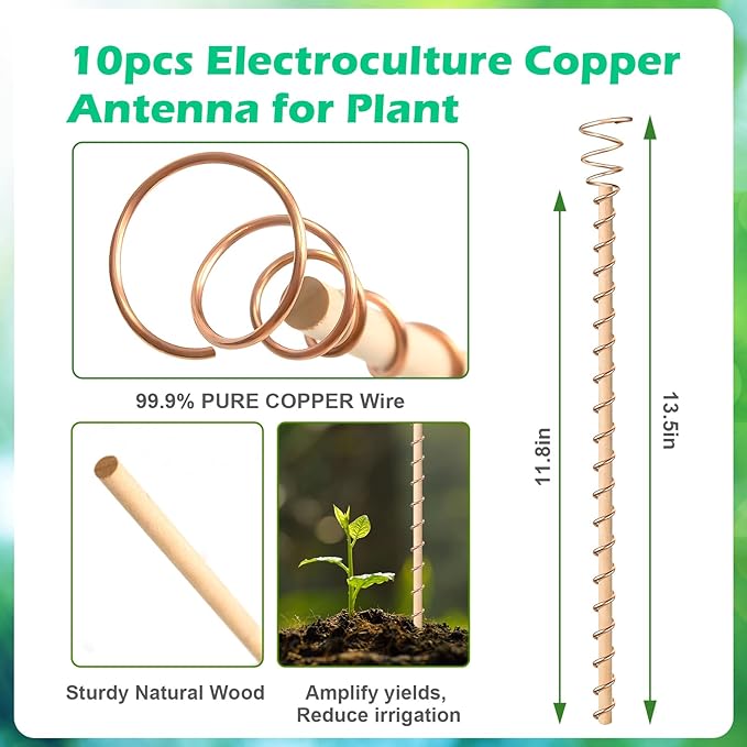 10pcs Electroculture Plant Stakes, 13.5''/17" Available Copper Coil Wire - Image 2