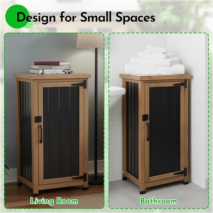 Small Outdoor Storage Cabinet Weatherproof, Wood Garden Potting Bench Table - Image 2