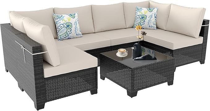 7 Pieces Outdoor Conversation Sectional Rattan Sofa, Patio Furniture Set - Image 8
