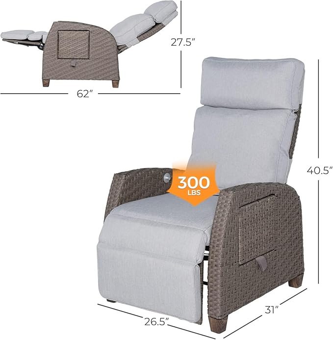 Grand patio Indoor & Outdoor Recliner Chair PE Wicker Patio Recliner - Image 2