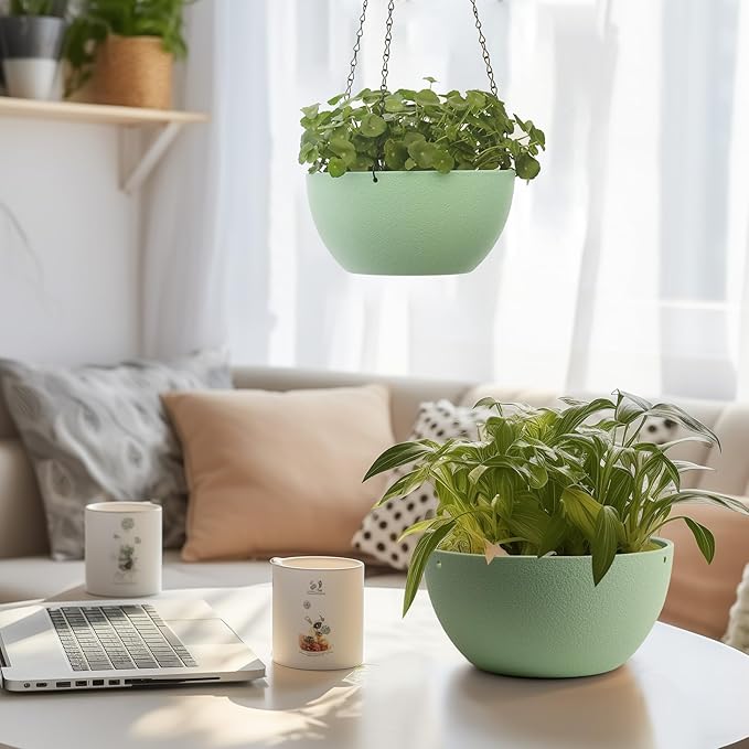 T4U 10 Inch Hanging Planters for Indoor Outdoor Plants, 2 Pack Plastic Hanging - Image 8