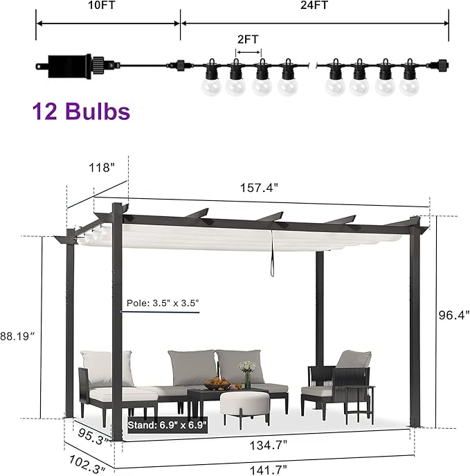 PURPLE LEAF 10' x 13' Outdoor Retractable Pergola - Image 5