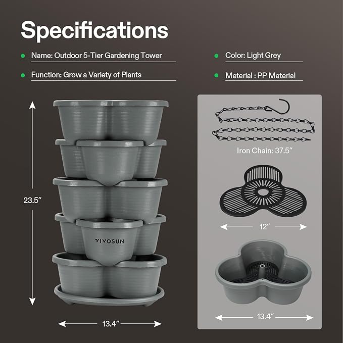 VIVOSUN 2-Pack 5 Tier Vertical Gardening Stackable Planter - Image 5