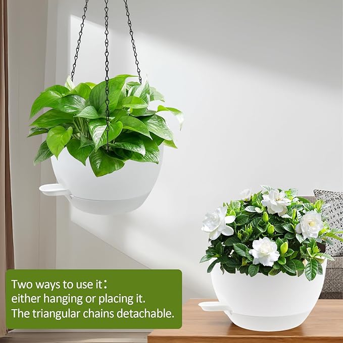 WOUSIWER Self Watering Hanging Planters, 2 Pack 10'' Plastic Pots - Image 3