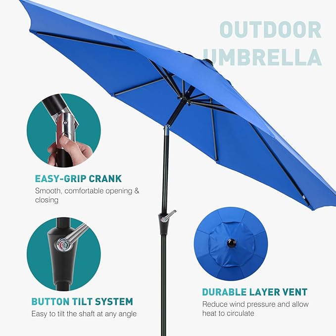 OLIXIS 9ft Patio Umbrella with Tilt and Crank Button & 8 Sturdy Ribs Waterproof - Image 2