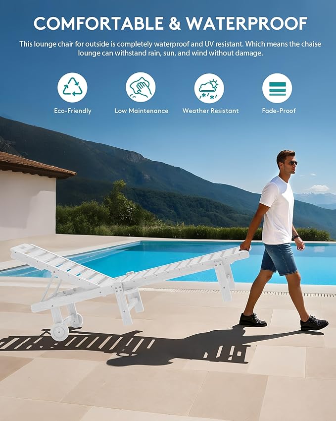 SERWALL Outdoor Chaise Lounge Chair, Pool Lounge Chair - Image 5