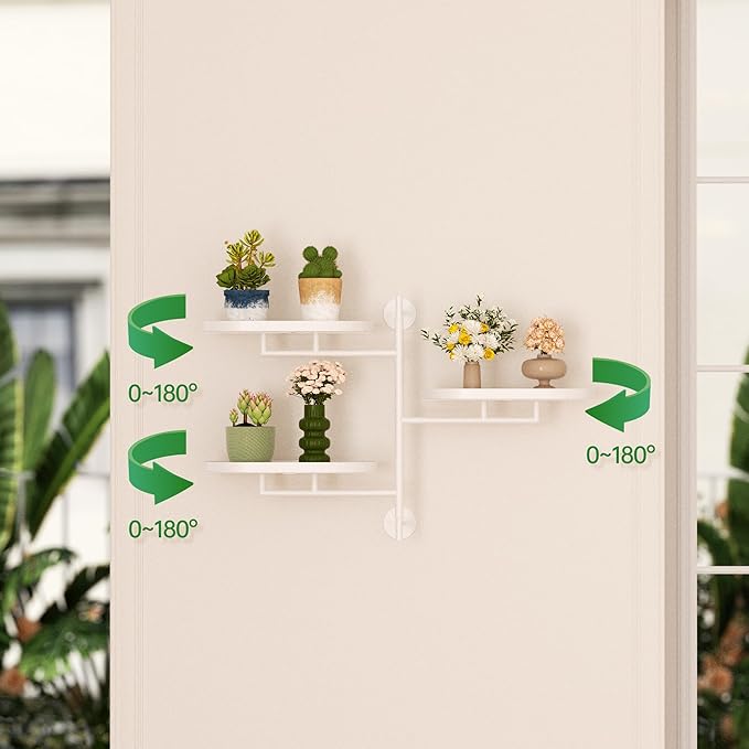 Window Rotating Plant Stand Shelf Indoor White Metal Floating Shelves 3-Tier - Image 3