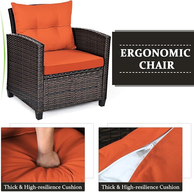 Tangkula 3 Pieces Patio Furniture Set, PE Rattan Wicker 3 Pcs Outdoor Sofa Set - Image 5