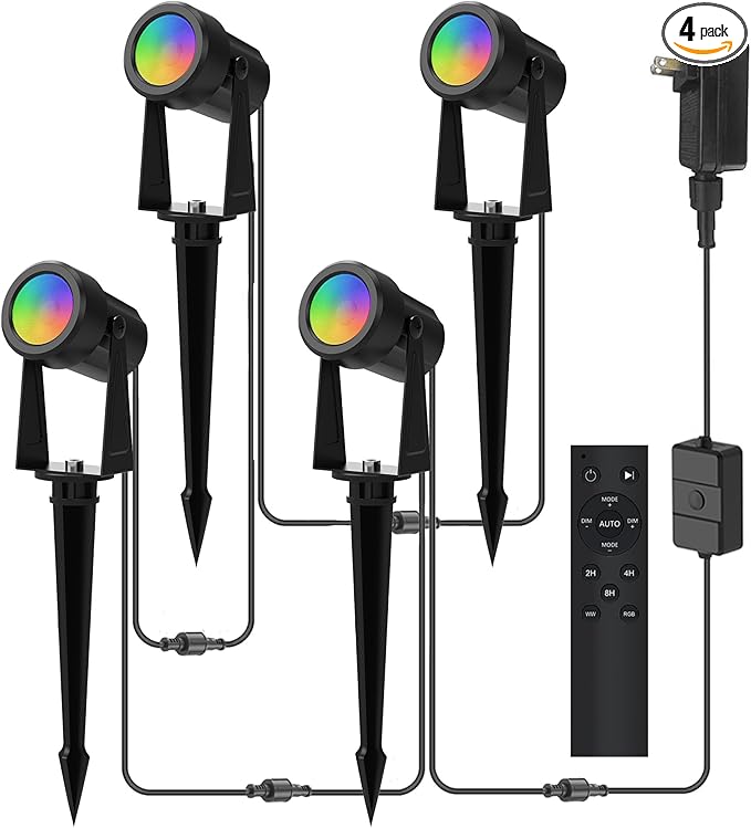 Banord RGBW Color Changing Outdoor Landscape Lighting, 4 Pack Low Voltage LED by Banord