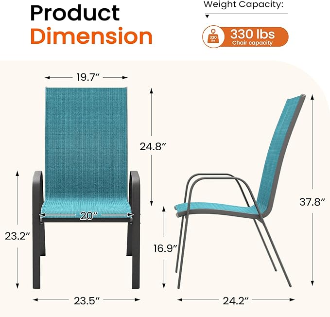 JEAREY Patio Dining Chairs Set of 4, Outdoor Stackable Dining Furniture Set - Image 3